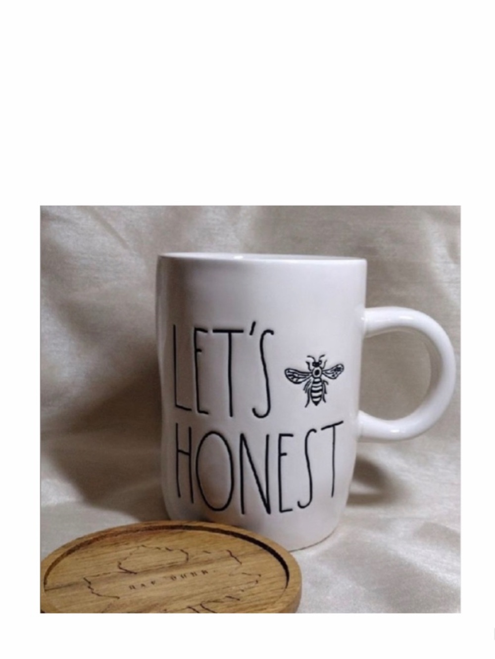 NEW Let's Bee Honest Mug With Wooden Coaster Topper Lid 🐝